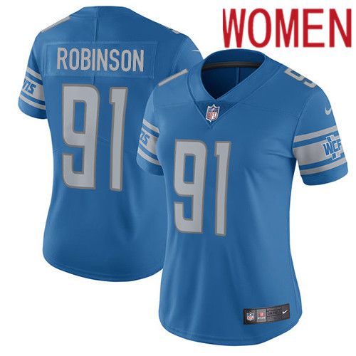Women Detroit Lions #91 AShawn Robinson Nike Blue Vapor Limited NFL Jersey->women nfl jersey->Women Jersey